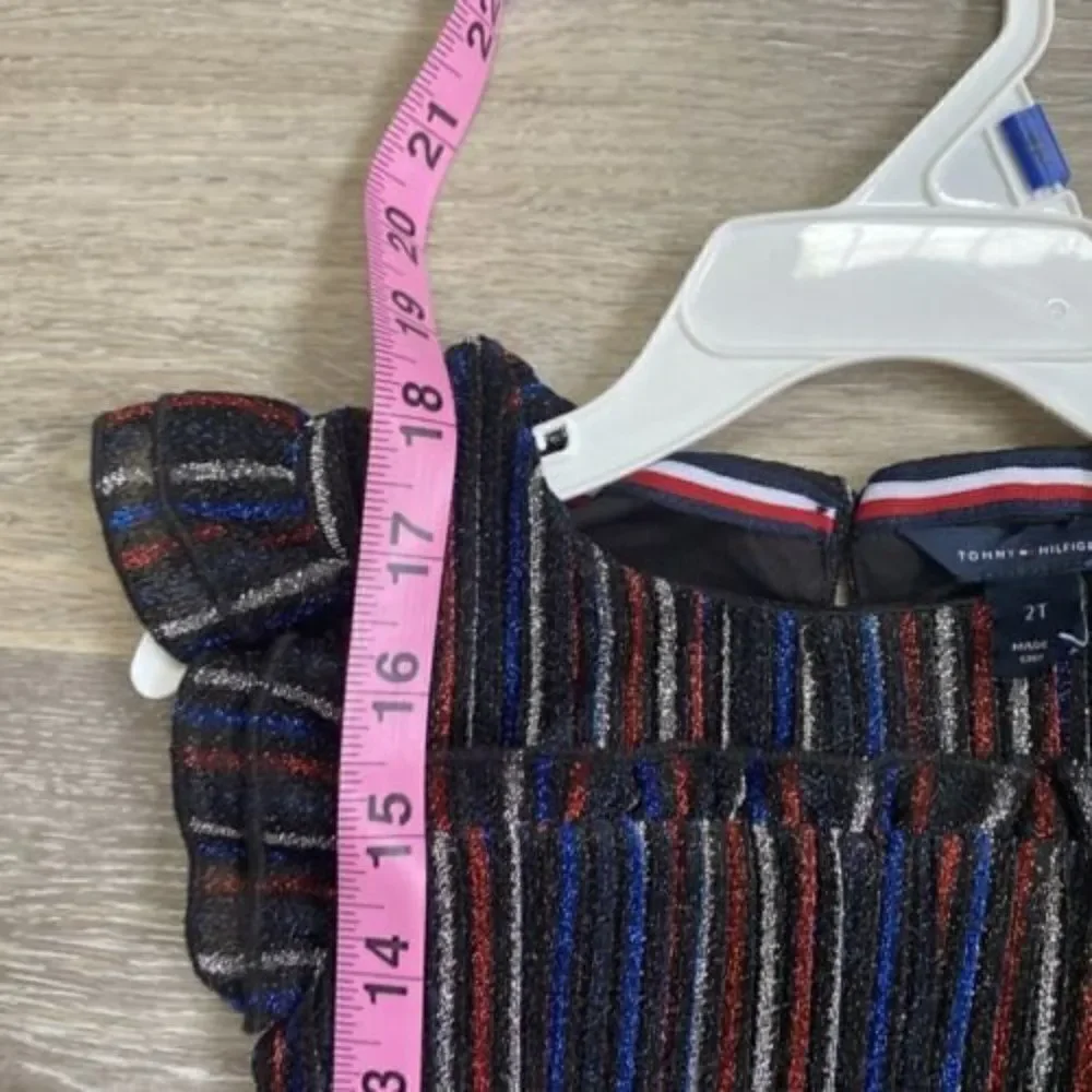 Tommy Hilfiger Kids Metallic 4th July Red Blue Striped Ruffle Dress Sz 2T Girls